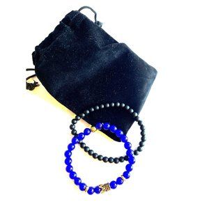 2-Men's Black Lava Blue Lapis 18K Gold/ Stainless